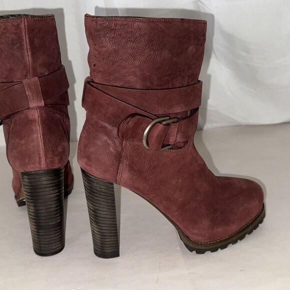 37/7 ❤️ BRUNELLO CUCINELLI Women’s Burgundy Lamb Leather High Heel Boots ITALY